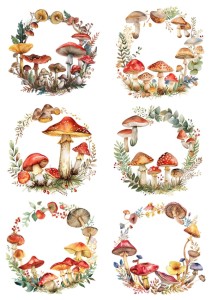 Papier ryżowy A4 do decoupage Artando - grzyby, grzybki, liście, wianki