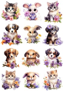 Papier ryżowy A4 do decoupage Artando - koty, psy, zające, kwiaty