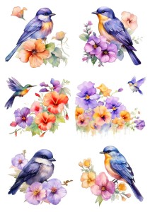 Papier ryżowy A4 do decoupage Artando - ptaki, ptaszki, kwiaty