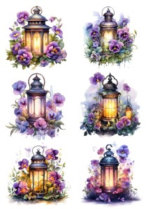 Papier ryżowy A4 do decoupage Artando - kwiaty, bratki, lampy, lampiony