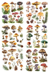 Papier ryżowy A4 do decoupage Artando - grzyby, grzybki, liście, paprocie