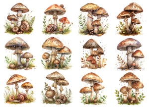 Papier ryżowy A4 do decoupage Artando - grzyby, grzybki, liście, paprocie 