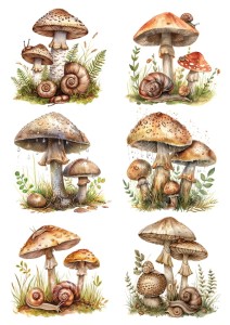 Papier ryżowy A4 do decoupage Artando - grzyby, grzybki, liście, paprocie 