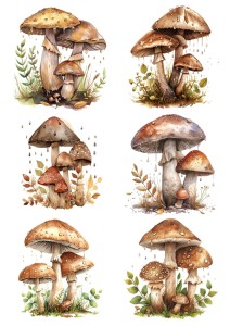 Papier ryżowy A4 do decoupage Artando - grzyby, grzybki, liście, paprocie 