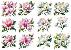 Papier ryżowy A4 do decoupage Artando - kwiaty, kwiatki, magnolia