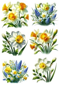 Papier ryżowy A4 do decoupage Artando - kwiaty, kwiatki wiosenne, narcyzy, żonkile