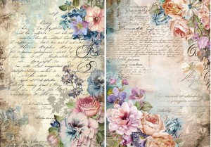 Papier ryżowy A4 do decoupage Artando  - kwiaty, Vintage, napisy