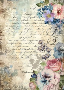 Papier ryżowy A4 do decoupage Artando  - kwiaty, Vintage, napisy