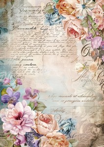 Papier ryżowy A4 do decoupage Artando  - kwiaty, Vintage, napisy