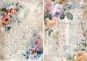 Papier ryżowy A4 do decoupage Artando  - kwiaty, Vintage, napisy