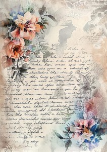 Papier ryżowy A4 do decoupage Artando  - kwiaty, Vintage, napisy