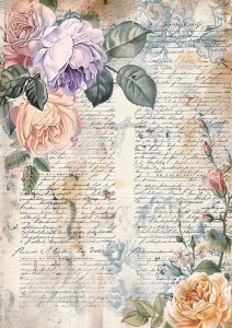 Papier ryżowy A4 do decoupage Artando  - kwiaty, Vintage, napisy