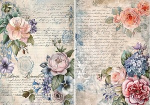 Papier ryżowy A4 do decoupage Artando  - kwiaty, Vintage, napisy