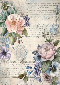 Papier ryżowy A4 do decoupage Artando  - kwiaty, Vintage, napisy