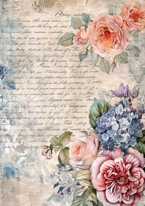 Papier ryżowy A4 do decoupage Artando  - kwiaty, Vintage, napisy