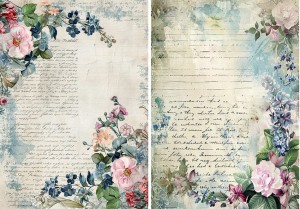 Papier ryżowy A4 do decoupage Artando  - kwiaty, Vintage, napisy 