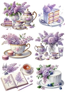 Papier ryżowy A4 do decoupage Artando  - filiżanki, ciasta, kwiaty, bzy