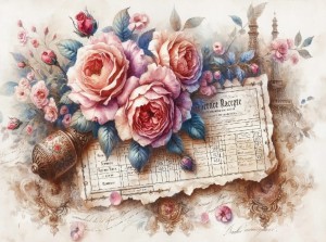 Papier ryżowy A4 do decoupage Artando  - kwiaty, róże, Vintage, napisy