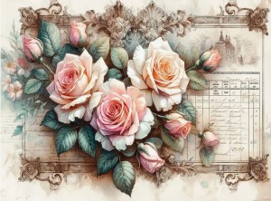 Papier ryżowy A4 do decoupage Artando  - kwiaty, róże, Vintage, napisy