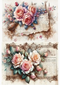 Papier ryżowy A4 do decoupage Artando  - kwiaty, róże, Vintage, napisy 