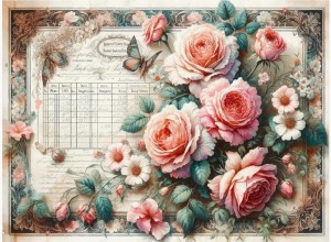 Papier ryżowy A4 do decoupage Artando  - kwiaty, róże, Vintage, napisy 