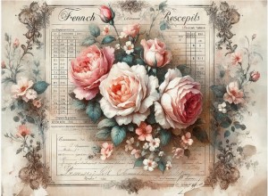 Papier ryżowy A4 do decoupage Artando  - kwiaty, róże, Vintage, napisy