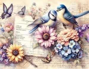 Papier ryżowy A4 Artando do decoupage - Vintage, ptaki, kwiaty, motyle, napisy 