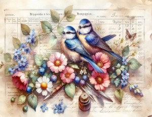 Papier ryżowy A4 Artando do decoupage - Vintage, ptaki, kwiaty, motyle, napisy 