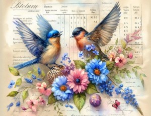 Papier ryżowy A4 Artando do decoupage - Vintage, ptaki, kwiaty, motyle, napisy