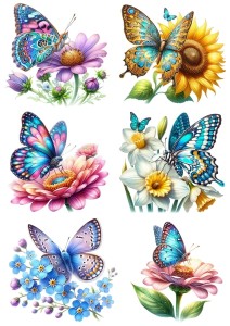 Papier ryżowy A4 Artando do decoupage - motyle, motylki, kwiaty, kwiatki