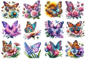 Papier ryżowy A4 Artando do decoupage - motyle, motylki, kwiaty, kwiatki 