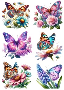 Papier ryżowy A4 Artando do decoupage - motyle, motylki, kwiaty, kwiatki 