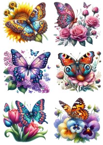 Papier ryżowy A4 Artando do decoupage - motyle, motylki, kwiaty, kwiatki 