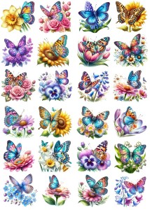 Papier ryżowy A4 Artando do decoupage - motyle, motylki, kwiaty, kwiatki 