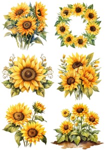 Papier ryżowy A4 Artando do decoupage - kwiaty, słoneczniki 