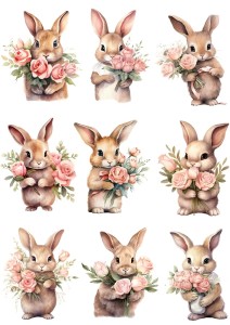 Papier ryżowy A4 Artando do decoupage - zające, zajączki, kwiaty, róże