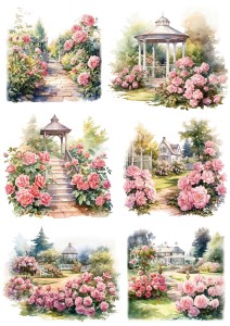 Papier ryżowy A4 Artando do decoupage - kwiaty, róże, ogród, widok, altanki