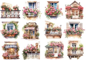 Papier ryżowy A4 Artando do decoupage - kwiaty, róże, okna, balkony