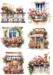 Papier ryżowy A4 Artando do decoupage - kwiaty, róże, okna, balkony 