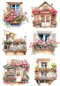 Papier ryżowy A4 Artando do decoupage - kwiaty, róże, okna, balkony 