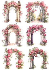 Papier ryżowy A4 Artando do decoupage - kwiaty, róże, brama, łuk, pergola