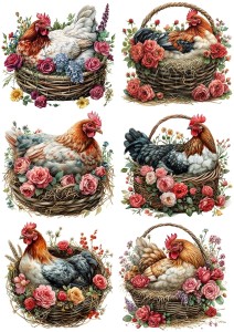 Papier klasyczny A4 do decoupage - Wielkanoc , kury, gniazda, koszyki, kwiaty, róże