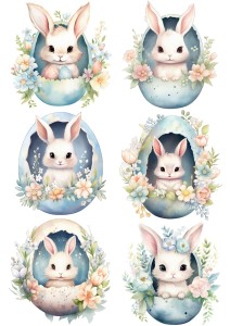 Papier klasyczny A4 do decoupage - Wielkanoc , zające, zajączki, pisanki, kwiaty 