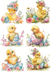Papier klasyczny A4 do decoupage - Wielkanoc, kurczaki, pisanki, kwiaty