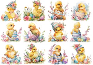 Papier klasyczny A4 do decoupage - Wielkanoc, kurczaki, pisanki, kwiaty