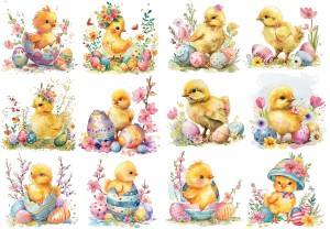 Papier klasyczny A4 do decoupage - Wielkanoc, kurczaki, pisanki, kwiaty