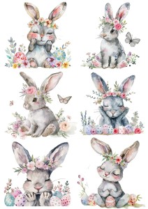 Papier klasyczny A4 do decoupage - Wielkanoc, zające, zajączki, pisanki, kwiaty