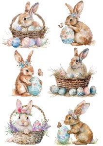 Papier klasyczny A4 do decoupage - Wielkanoc, zające, zajączki, pisanki, kwiaty