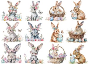 Papier klasyczny A4 do decoupage - Wielkanoc, zające, zajączki, pisanki, kwiaty
