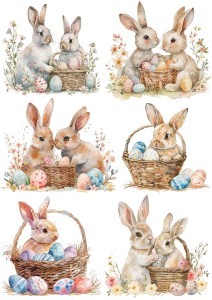 Papier klasyczny A4 do decoupage - Wielkanoc, zające, zajączki, pisanki, kwiaty